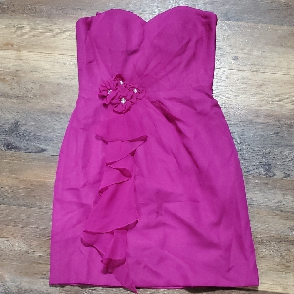 DaVinci Pink Lace Over Satin Strapless Sweetheart Cocktail Dress